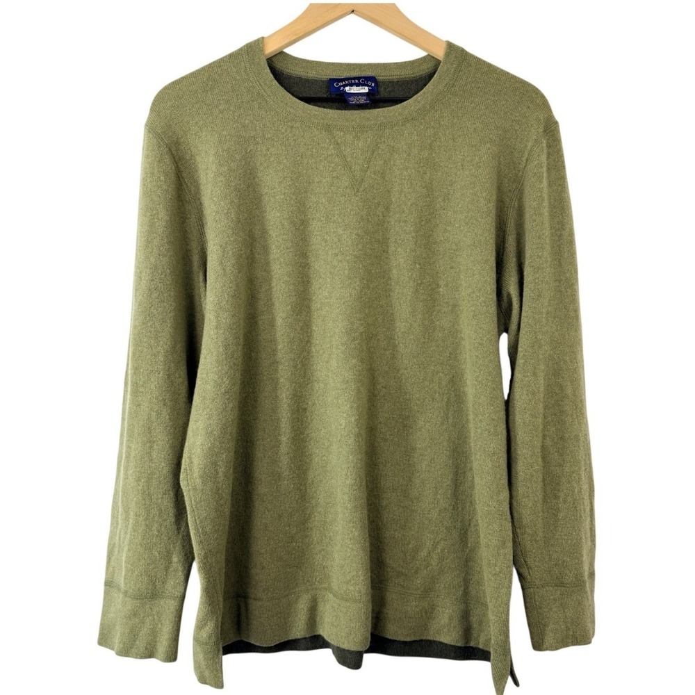 Charter Club 2 Ply Cashmere Sweater Sage Green Crewneck Womens L